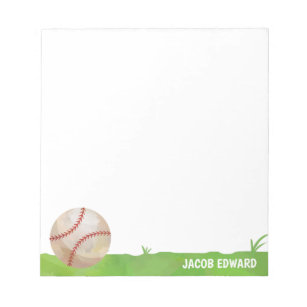 Modern Watercolor Baseball Sport Grass Fun Kids Notepad