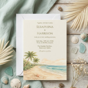 Modern Watercolor Beach Destination Wedding Invitation