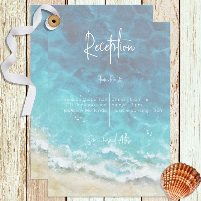 Modern Watercolor Beach & Sea Reception Wedding Enclosure Card (Creator Uploaded)