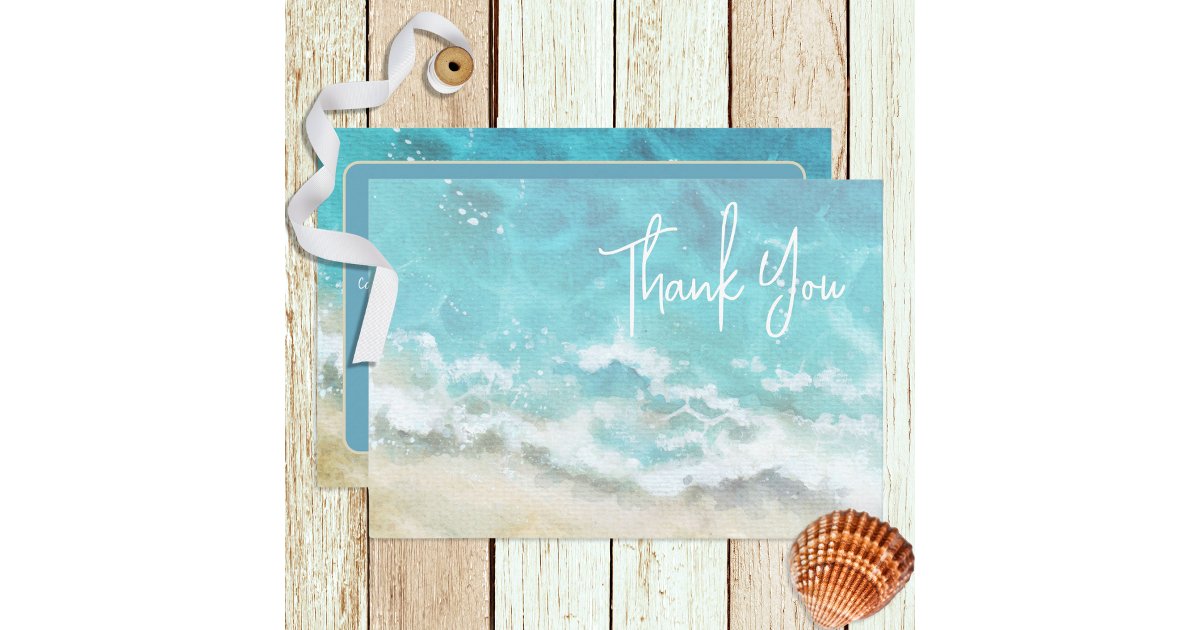 Modern Watercolor Beach & Sea Wedding Thank You Card | Zazzle