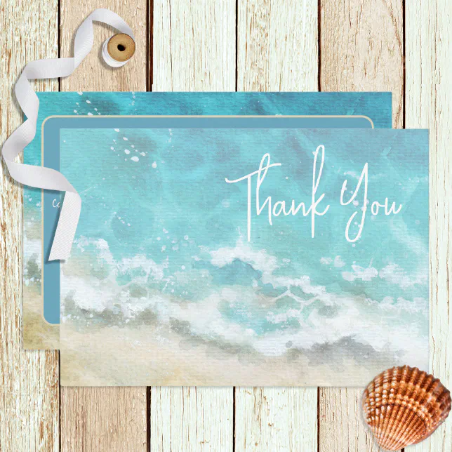 Modern Watercolor Beach & Sea Wedding Thank You Card | Zazzle