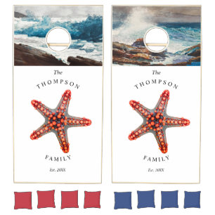 Modern Watercolor Beach Starfish Family Cornhole Set