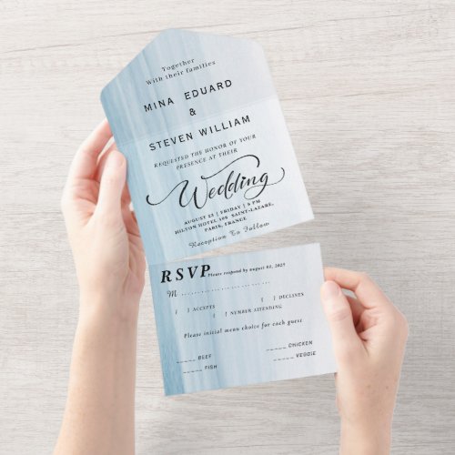 Modern watercolor beach wedding  all in one invitation