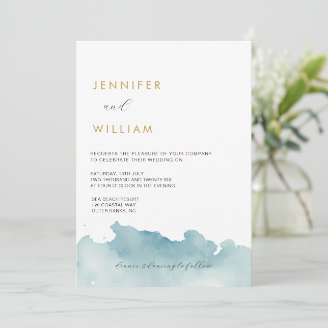 Modern Watercolor Beach  Wedding Invitation (Standing Front)