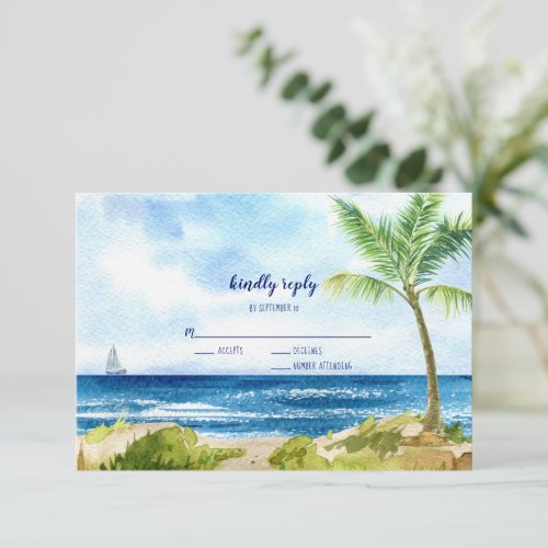 Modern Watercolor Beach Wedding RSVP Card