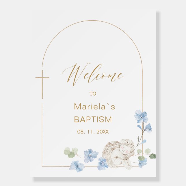 Modern Watercolor beige angel  baptism  Welcome Fo Foam Board (Front)