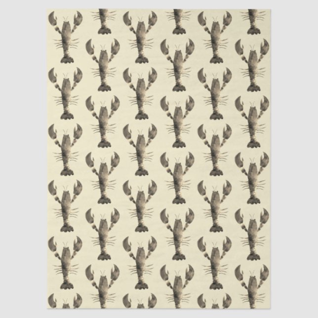 Modern Watercolor Beige Cream Lobster Pattern Tissue Paper (Front)