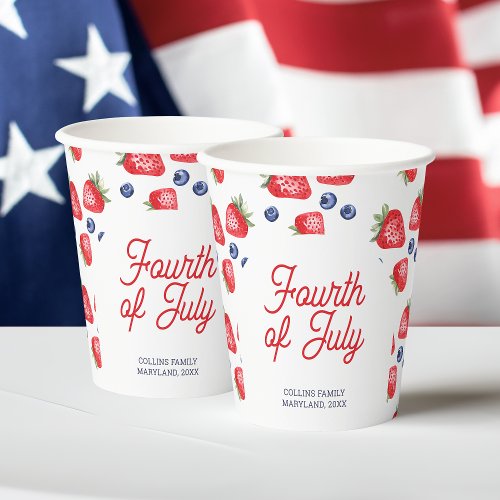 Modern Watercolor Berries Script 4th of July Party