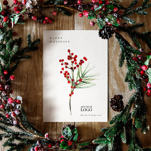 Modern Watercolor Berry Fir Corporate Christmas Invitation