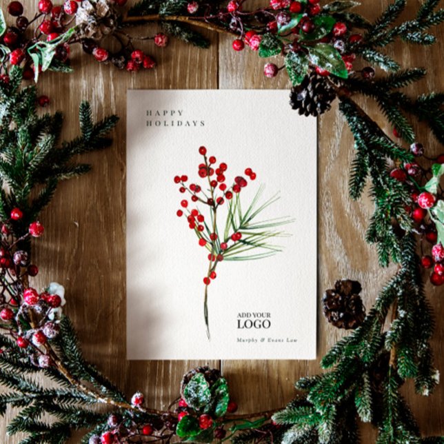 Modern Watercolor Berry Fir Corporate Christmas Invitation (Creator Uploaded)