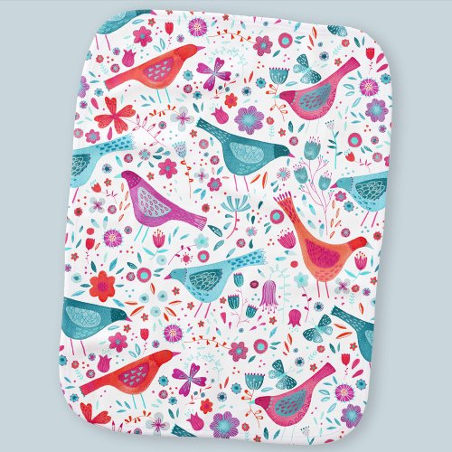 Modern Watercolor Birds and Flowers Colorful Baby Burp Cloth