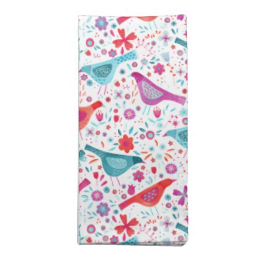 Modern Watercolor Birds and Flowers Colorful Cloth Napkin