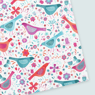 Modern Watercolor Birds and Flowers Colorful Paint Tablecloth