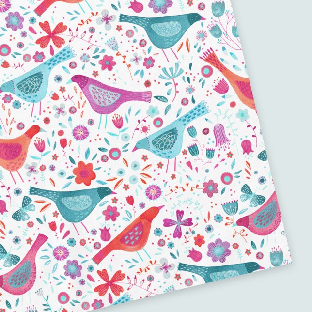 Modern Watercolor Birds and Flowers Colorful Paint Tablecloth (Creator Uploaded)