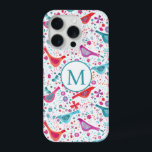 Modern Watercolor Birds and Flowers Monogram iPhone 15 Pro Case<br><div class="desc">Pretty hand painted bird and wild flower design in bright tones of pink,  orange,  purple and teal green.
Perfect for birders,  ornithologists,  gardeners and nature lovers.
Change the monogram initial to customize.</div>