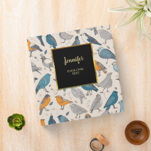 Modern watercolor birds pattern monogram name 3 ring binder
