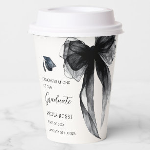 Modern Watercolor Black Bow Coquette Graduation Paper Cups