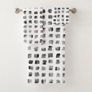 Modern Watercolor Black White Geometric Squares Bath Towel Set