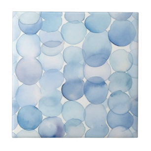 Modern Watercolor Blue and White Circles Pattern Ceramic Tile