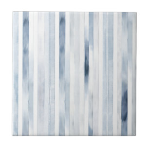 Modern Watercolor Blue and White Stripes Pattern Ceramic Tile