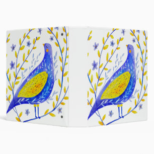 Modern Watercolor Blue and Yellow Bird Art 3 Ring Binder