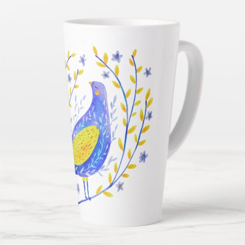 Modern Watercolor Blue and Yellow Bird Art Latte Mug