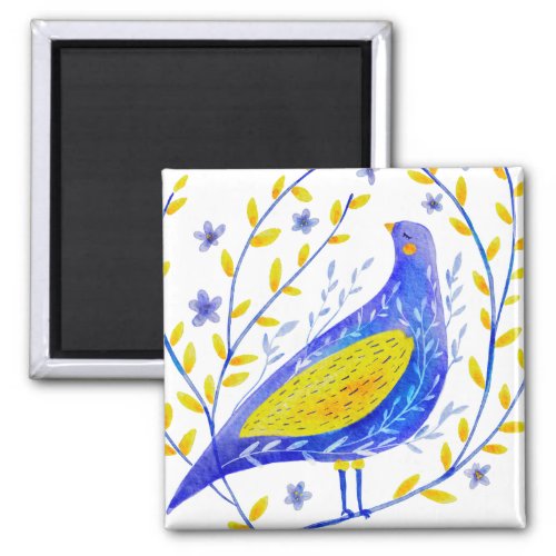 Modern Watercolor Blue and Yellow Bird Art Magnet