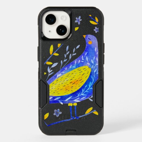 Modern Watercolor Blue and Yellow Bird Art OtterBox iPhone 14 Case