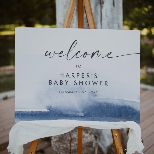 Modern Watercolor Blue Baby Shower Welcome Sign