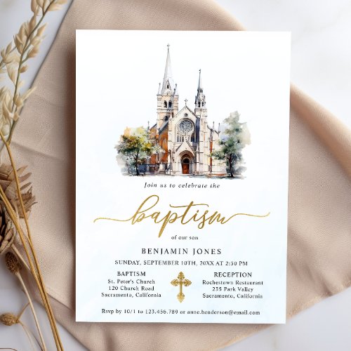 Modern Watercolor Blue Baptism  Invitation