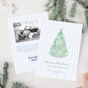 Modern Watercolor Blue Bows Logo Photo Corporate Holiday Card