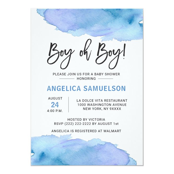 Modern Watercolor Blue Boy Oh Boy Baby Shower Invitation Zazzle Com