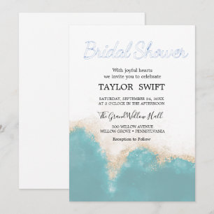 Modern Watercolor Blue Bridal Shower Invitation