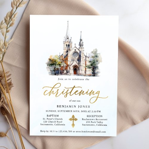 Modern Watercolor Blue Christening Invitation