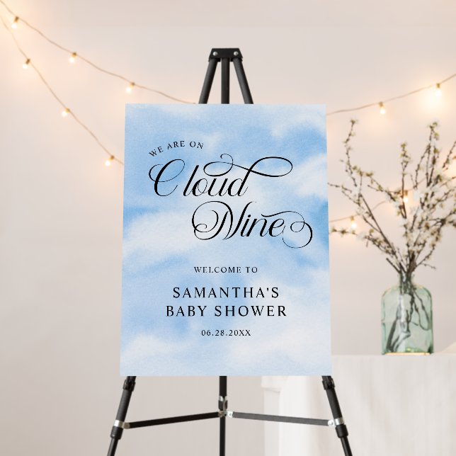 Modern Watercolor Blue Cloud Nine Baby Shower Foam Board (In Situ (Stand))