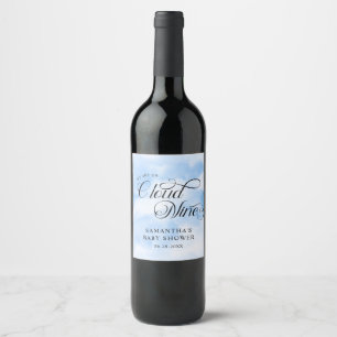 Modern Watercolor Blue Cloud Nine Baby Shower Wine Label
