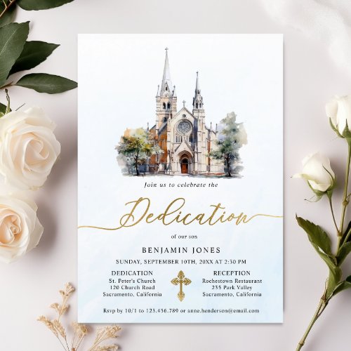 Modern Watercolor Blue Dedication Invitation