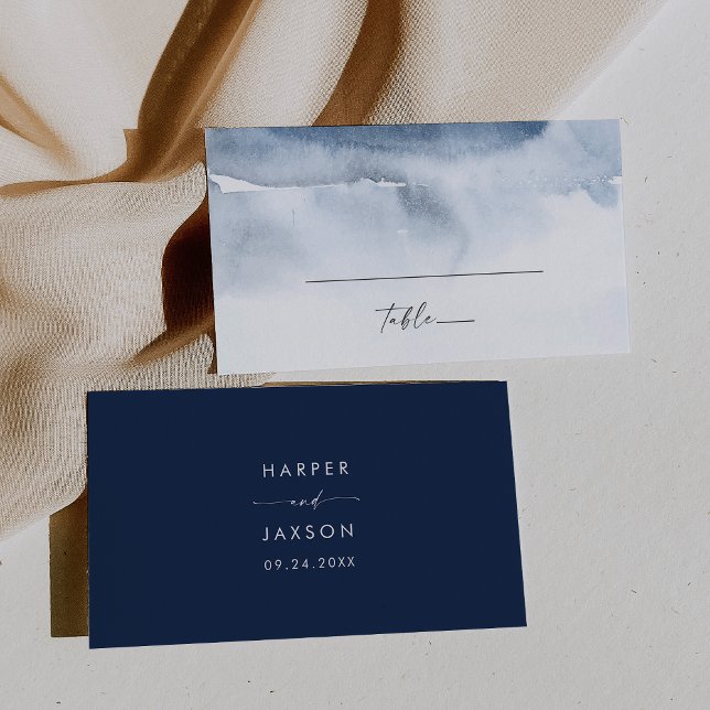 Modern Watercolor | Blue Flat Wedding Place Card (Creator Uploaded)