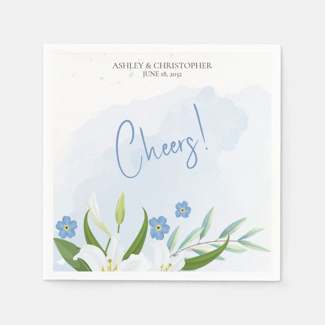 Modern Watercolor Blue Floral Wedding Napkins (Front)