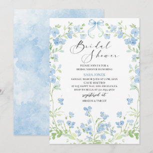 Modern Watercolor Blue flowers Bridal Shower Invitation