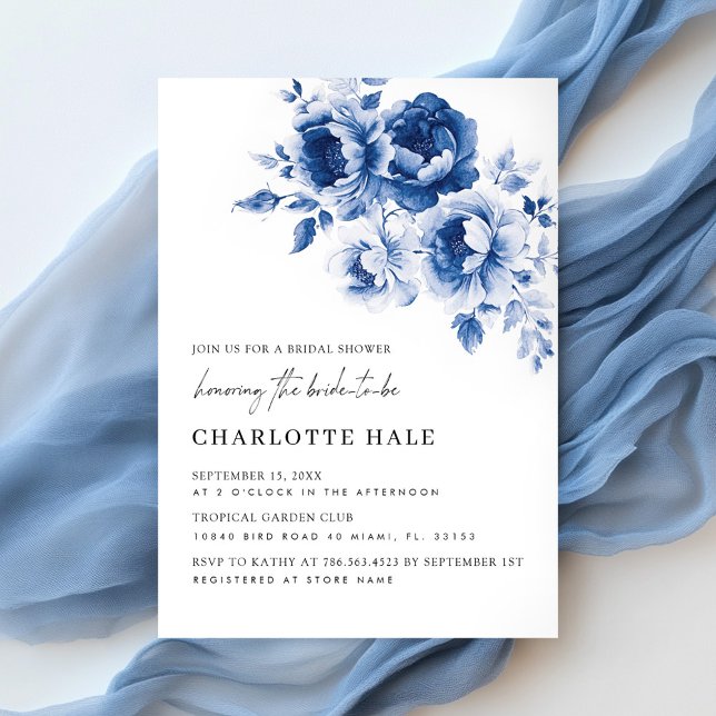 Modern Watercolor Blue Flowers Bridal Shower Invitation (Creator Uploaded)
