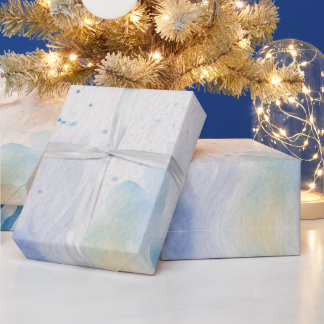 Modern Watercolor blue Flowers & personalize Wrapping Paper