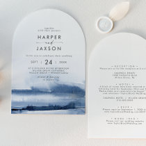 Modern Watercolor Blue Front and Back Arch Wedding Invitation