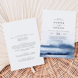 Modern Watercolor   Blue Front and Back Wedding Invitation
