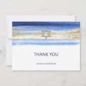Modern Watercolor Blue Gold Bar Mitzvah Hebrew Thank You Card (Front)