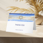 Modern Watercolor Blue Gold Bar Mitzvah Hebrew Thank You Card<br><div class="desc">Beautiful religious Jewish Bar Mitzvah thank you cards. Modern yet elegant watercolor design in brush stroke blue colors, light to navy blue. Gold Star of David in middle with faux gold foil brush stroke. Modern script letters. Prefect for 13 year old son, boy. Easy to edit - just add your...</div>
