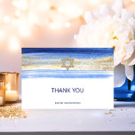 Modern Watercolor Blue Gold Bar Mitzvah Hebrew Thank You Card<br><div class="desc">Beautiful religious Jewish Bar Mitzvah thank you cards. Modern yet elegant watercolor design in brush stroke blue colors, light to navy blue. Gold Star of David in middle with faux gold foil brush stroke. Modern script letters. Prefect for 13 year old son, boy. Easy to edit - just add your...</div>