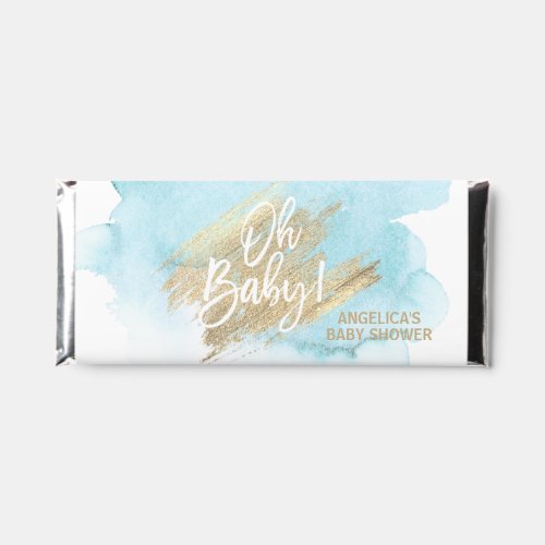 Modern Watercolor Blue Gold Oh Baby Shower Hershey Bar Favors