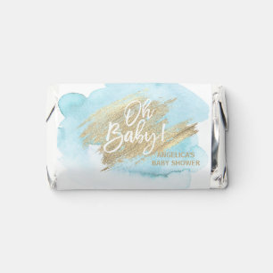 Modern Watercolor Blue Gold Oh Baby Shower Hershey's Miniatures