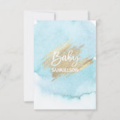 Modern Watercolor Blue Gold Oh Baby Shower Invitation (Back)
